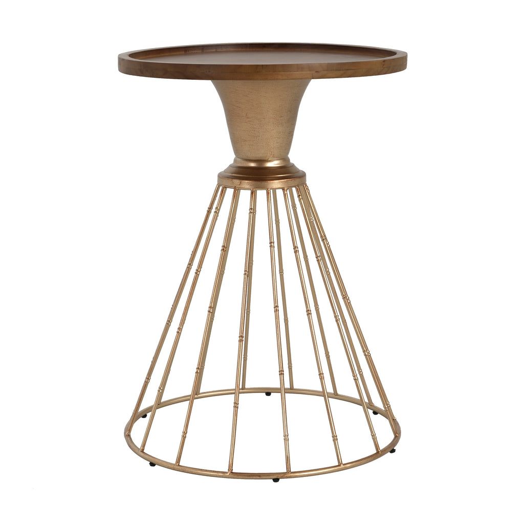 Hollow Edge Retro Art Pine Side Table with Antique Gold and Natural Color