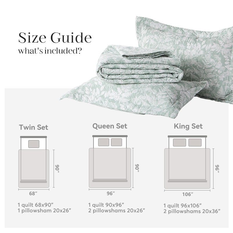Kasentex Lightweight Floral Quilt Set Twin/Queen/King - Soft All Season Bedspread Coverlet, Green & White Botanical