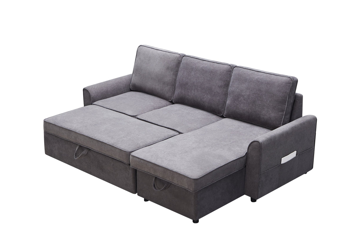 Modern Modular L-Shaped Sofa Bed with Chaise Dark Grey Linen