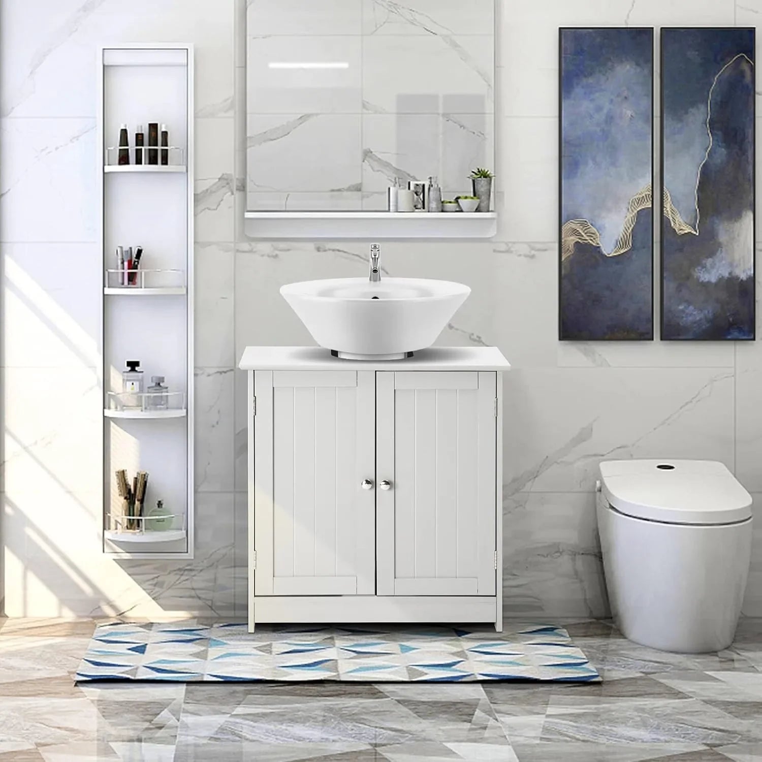 Pedestal Sink Cabinet Under-Sink Storage Vanity with Adjustable Shelf