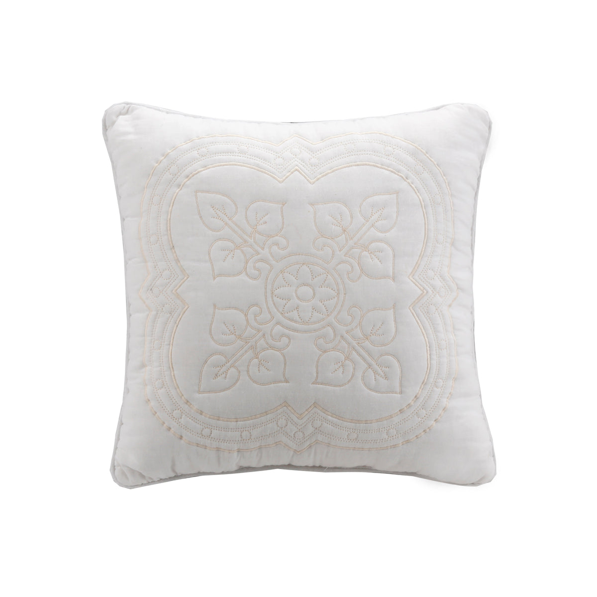 Serenity White Victorian Scalloped Medallion Floral Pure Solid Cotton Reversible Quilt Bedding Set