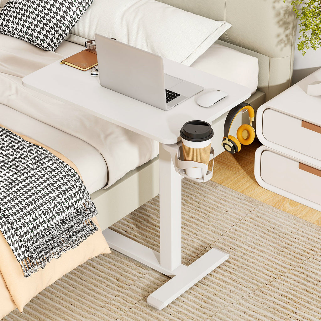 Mobile Standing Desk Height Adjustable Overbed Bedside Table with Cup Holder