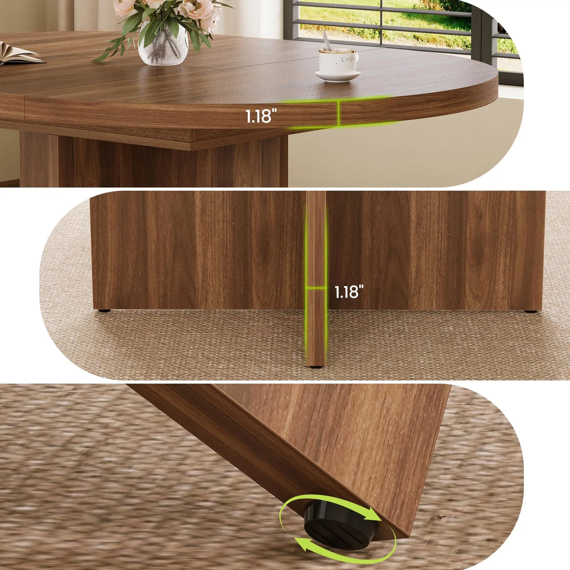 Extendable Round to Oval Dining Table For 4-8, Modern Expandable Kitchen Table With Removable Leaves, Space Saving Dinner Table