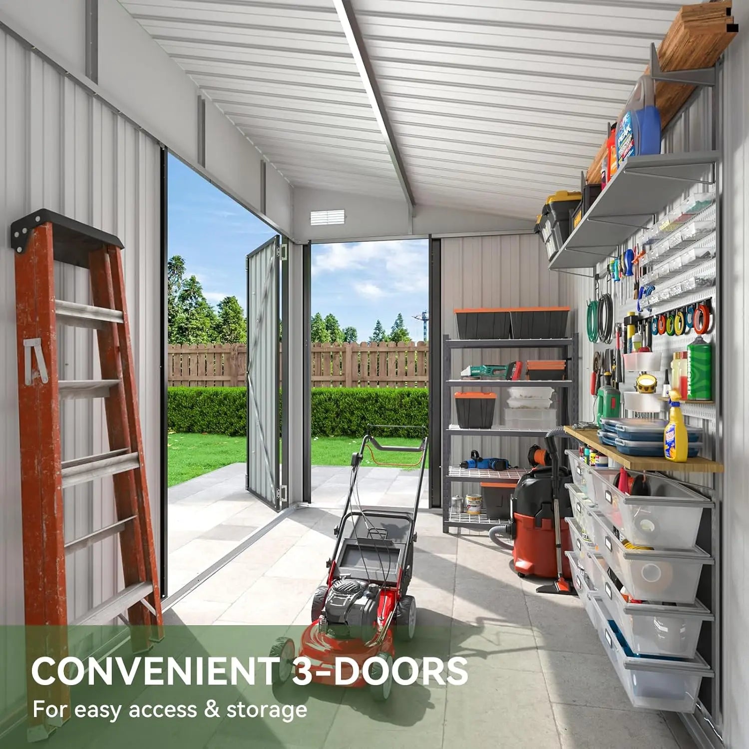 Triple Door Outdoor Metal Storage Shed