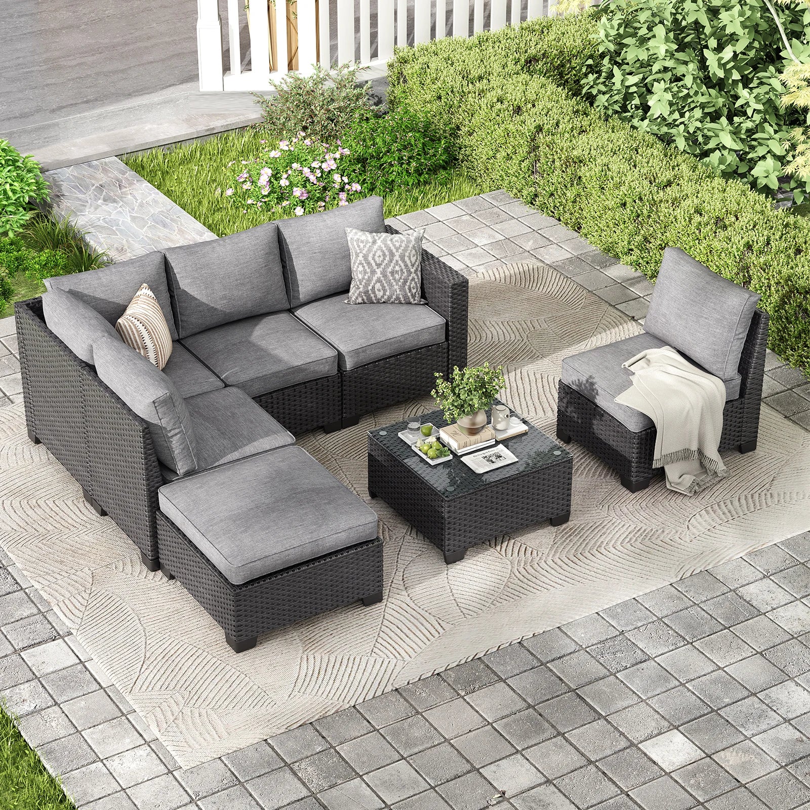 Outdoor Patio Sectional Set Water/Oil/Stain-Resistant Fabric
