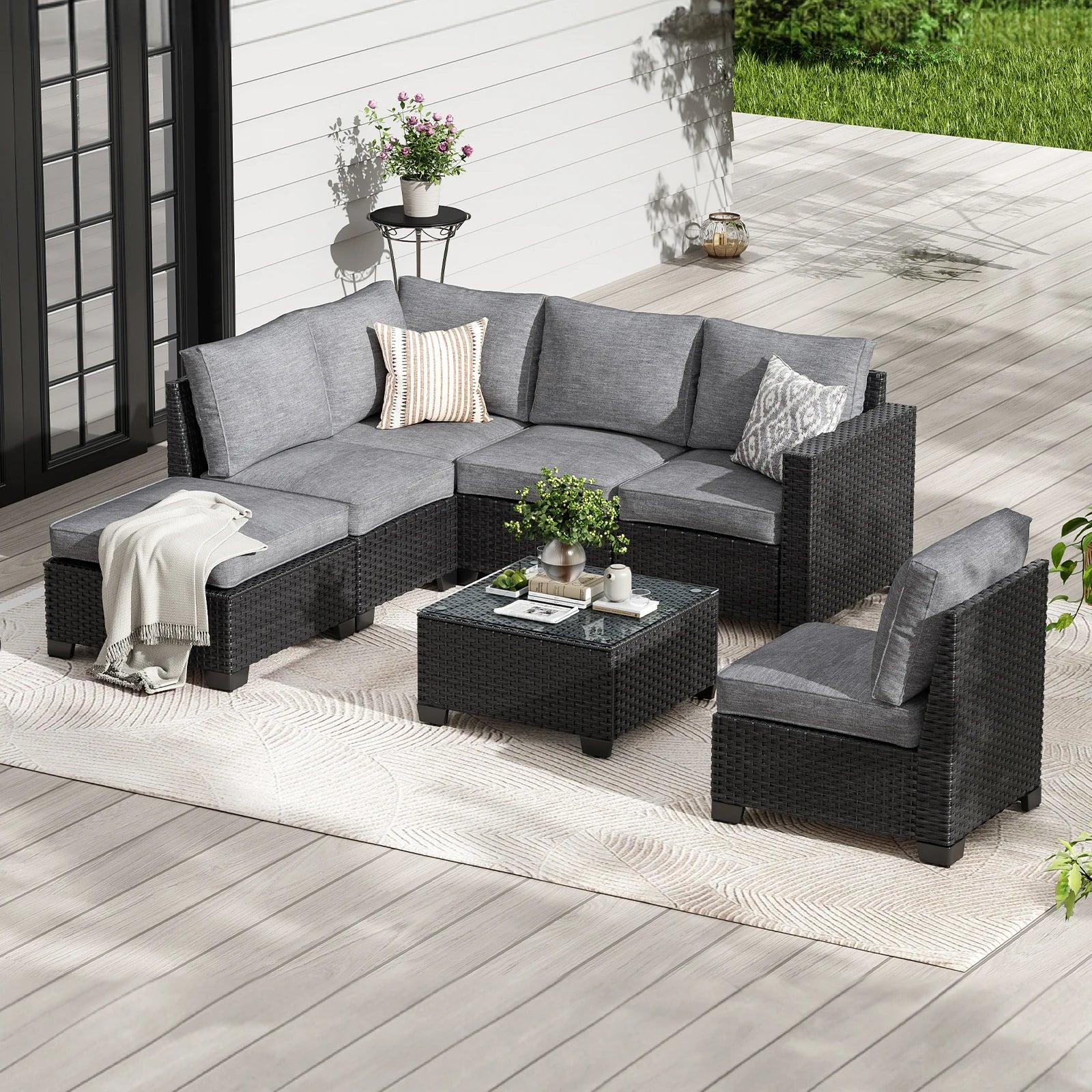 Outdoor Patio Sectional Set Water/Oil/Stain-Resistant Fabric