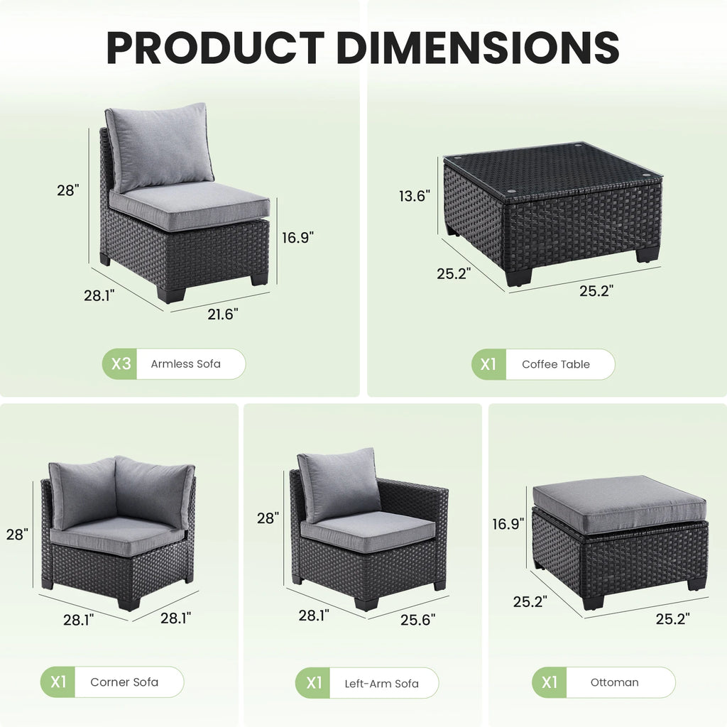 Outdoor Patio Sectional Set Water/Oil/Stain-Resistant Fabric