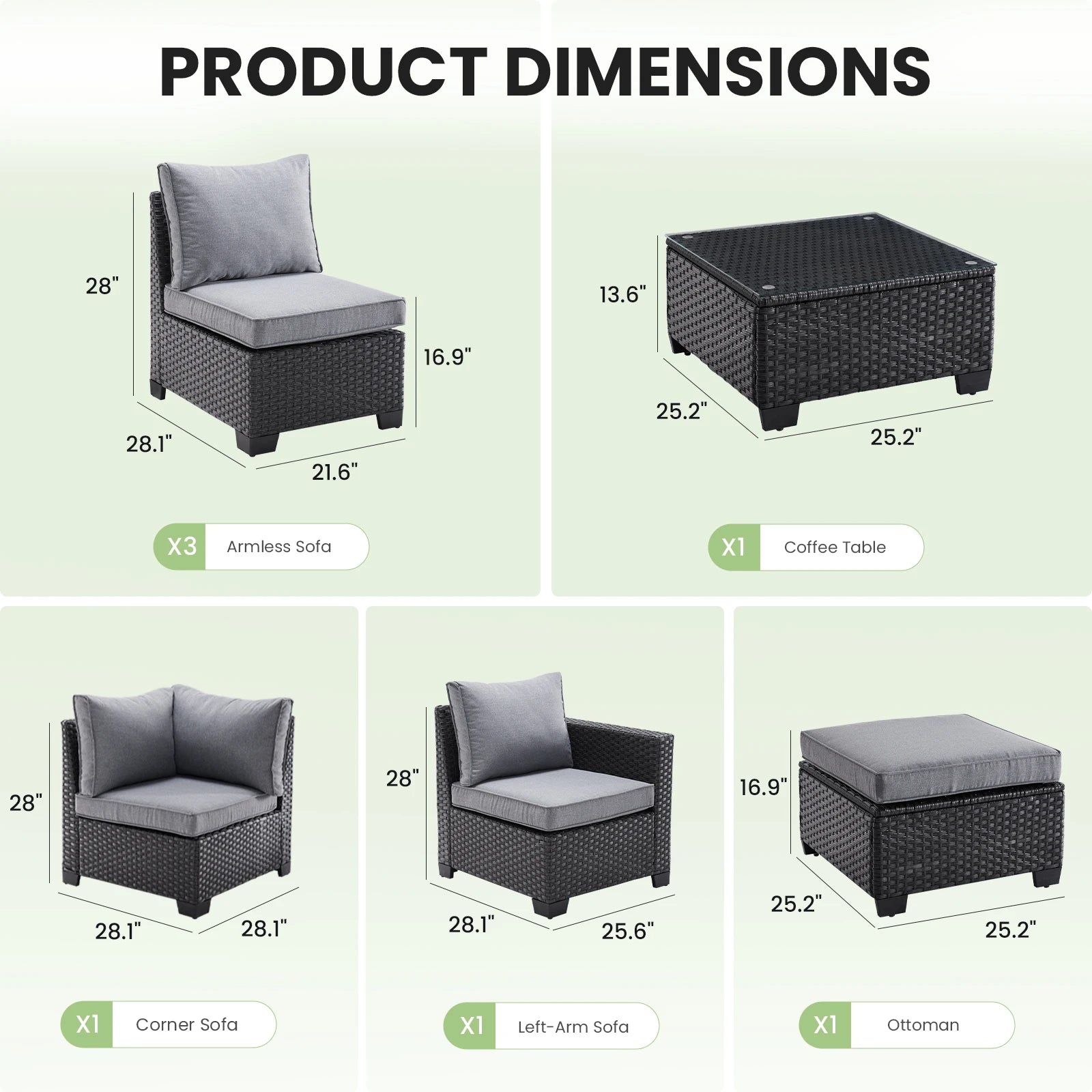 Outdoor Patio Sectional Set Water/Oil/Stain-Resistant Fabric