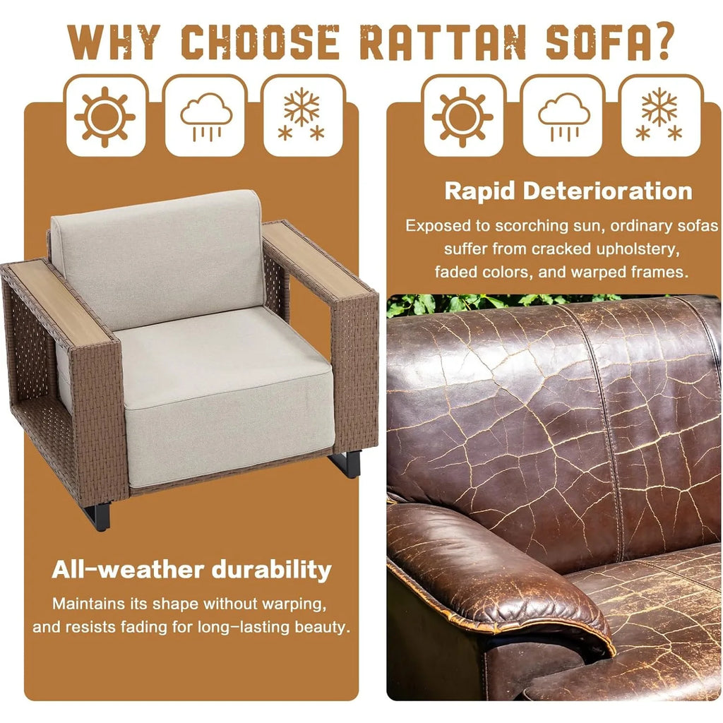 3 Piece All Weather PE Rattan Outdoor Sectional Sofa Set
