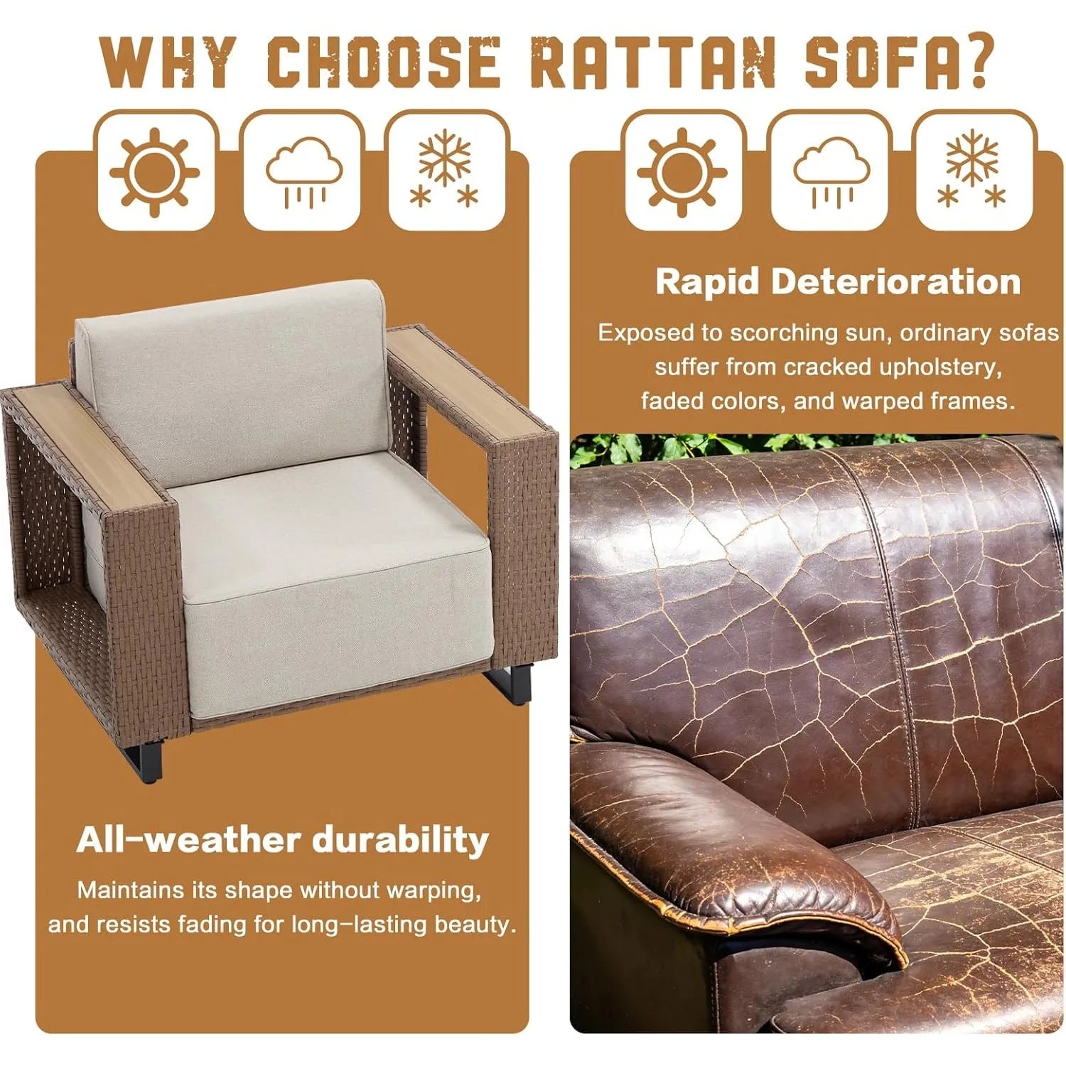 3 Piece All Weather PE Rattan Outdoor Sectional Sofa Set