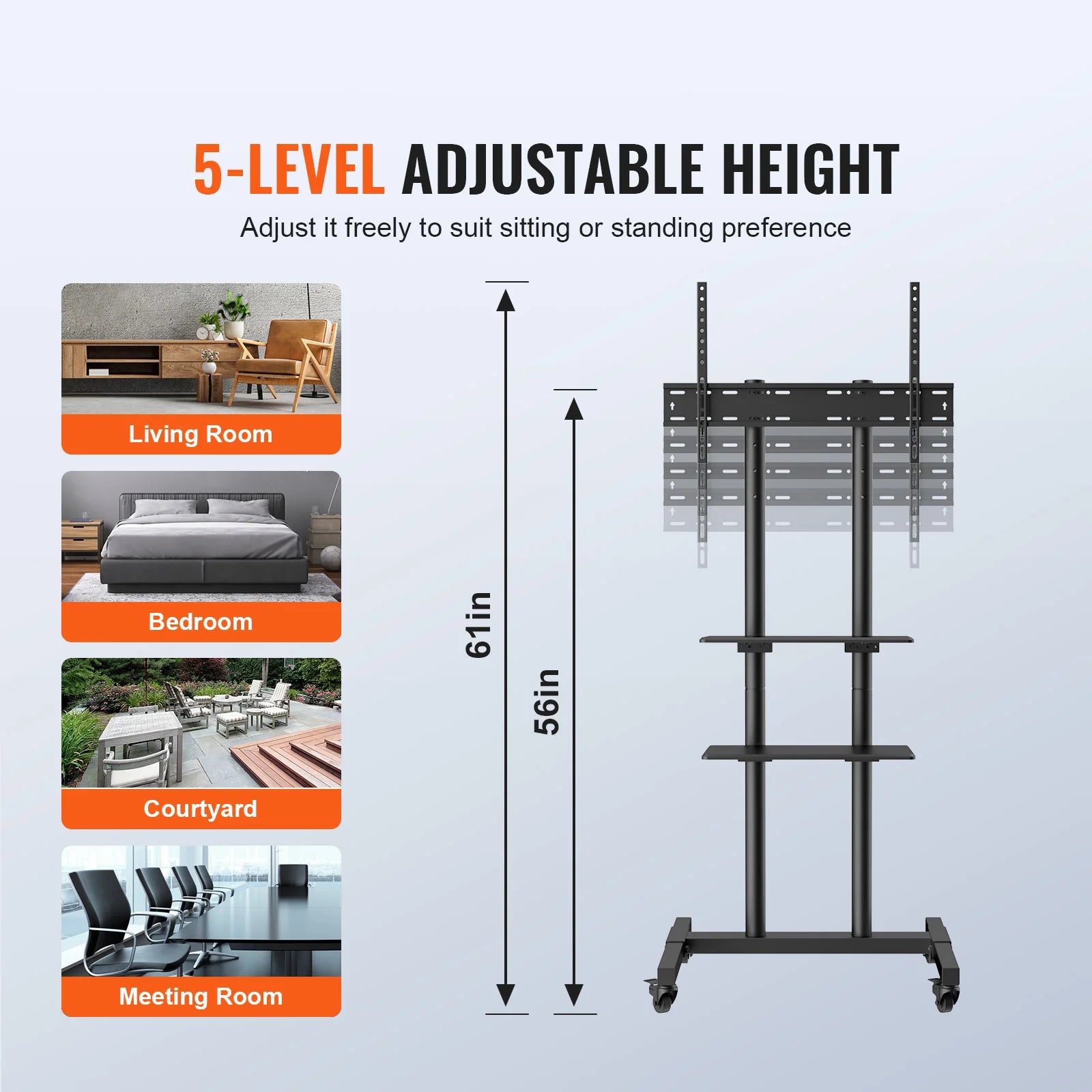 Mobile TV Stand  with Adjustable Height