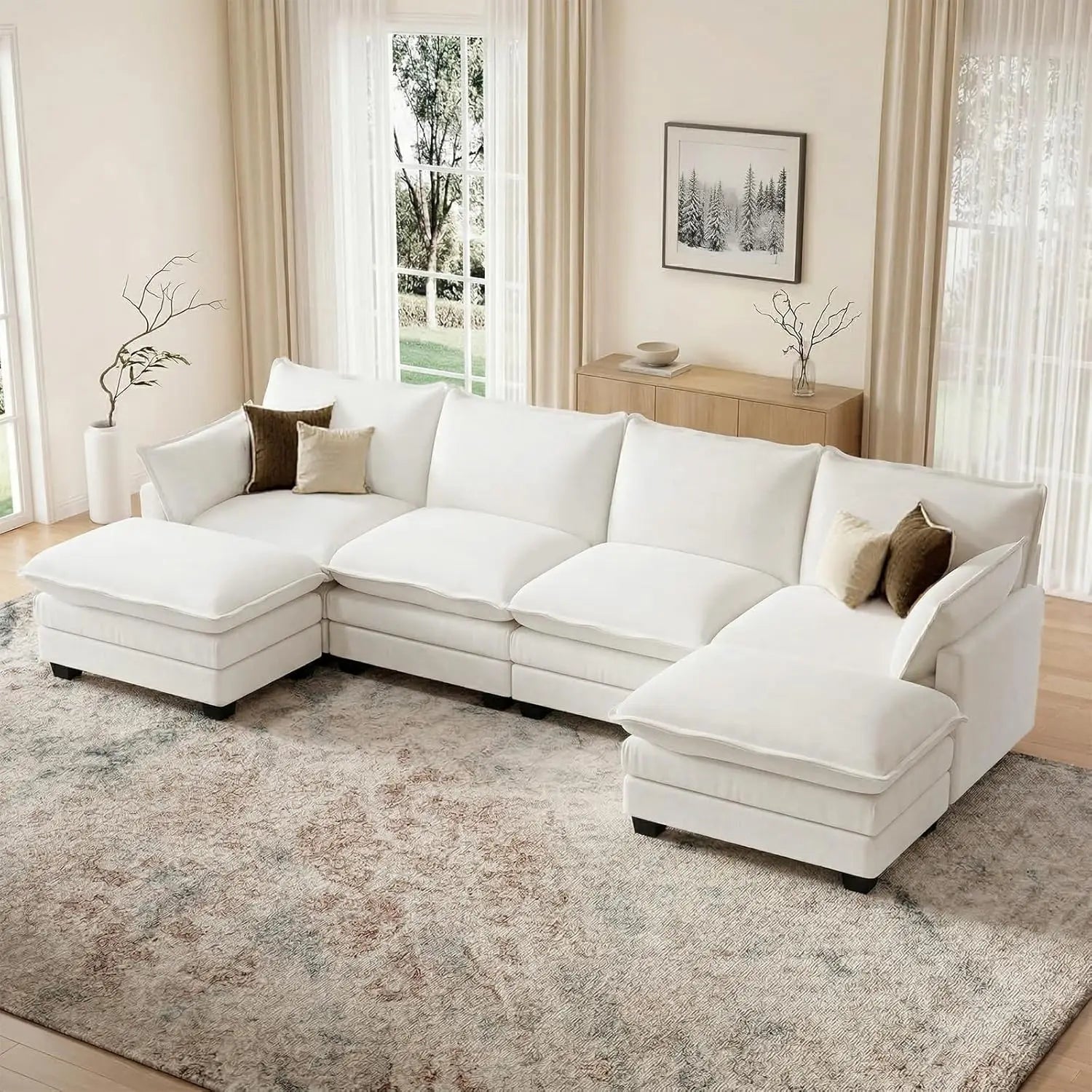 Sectional Sofa Chenille With Ottoman Pillows