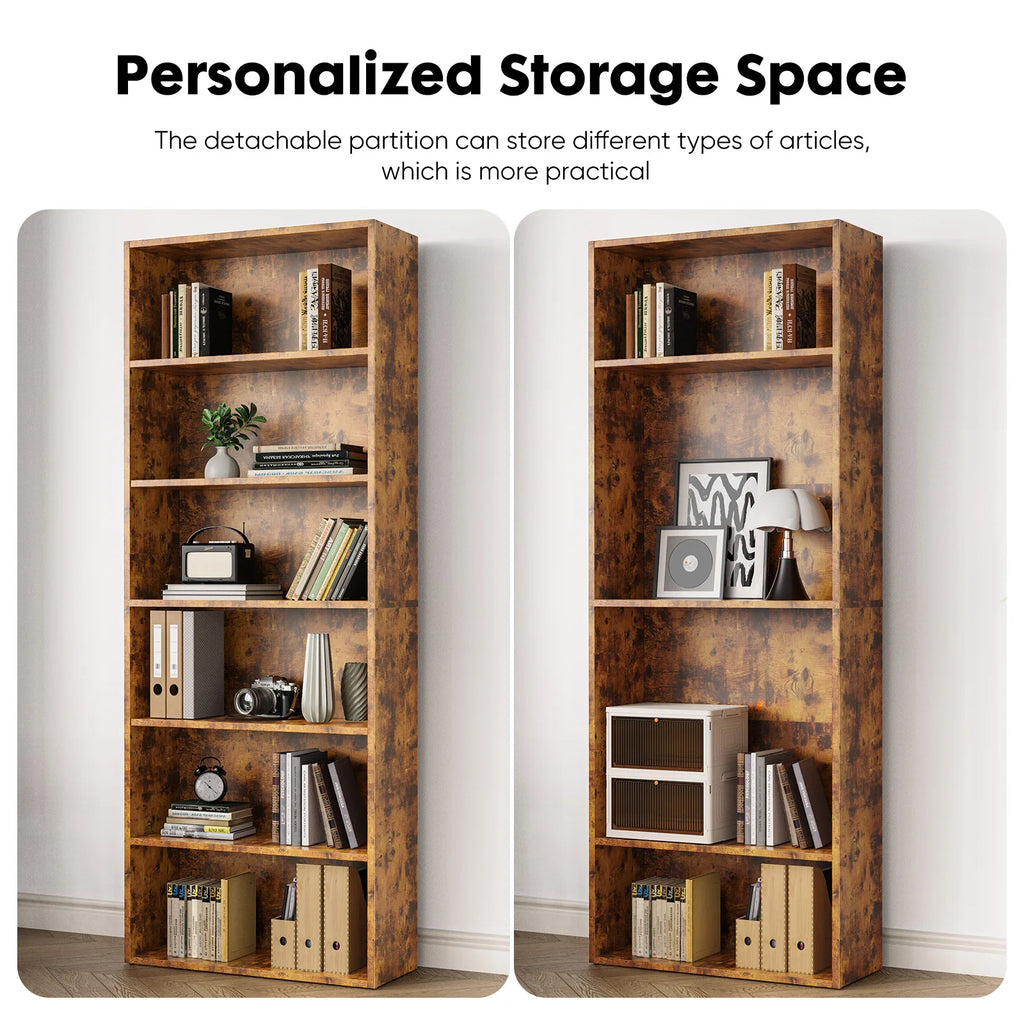 6-Tier Wooden Shelf Bookcase 63 Inch Tall