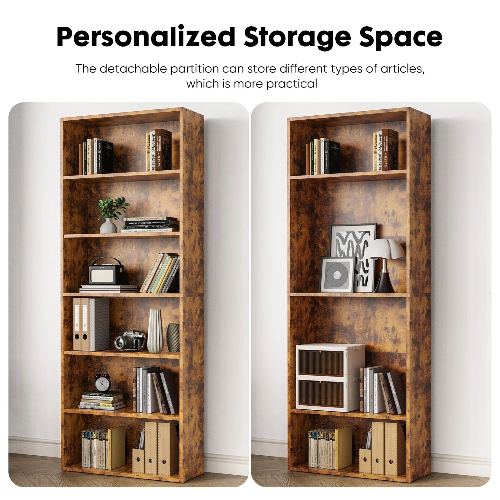 6-Tier Wooden Shelf Bookcase 63 Inch Tall