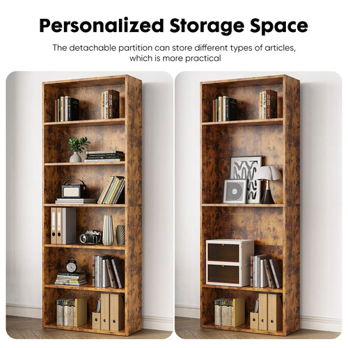 6-Tier Wooden Shelf Bookcase 63 Inch Tall
