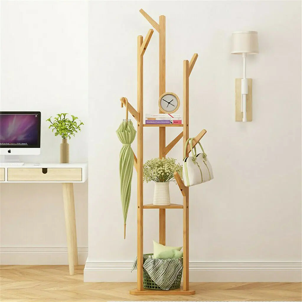Wooden Coat and Hat Hanger  10 Hooks