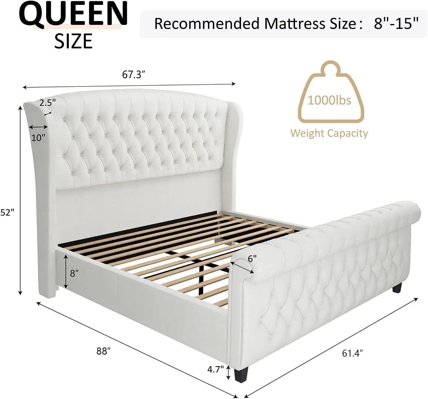 Queen Size Chenille Platform Bed Frame