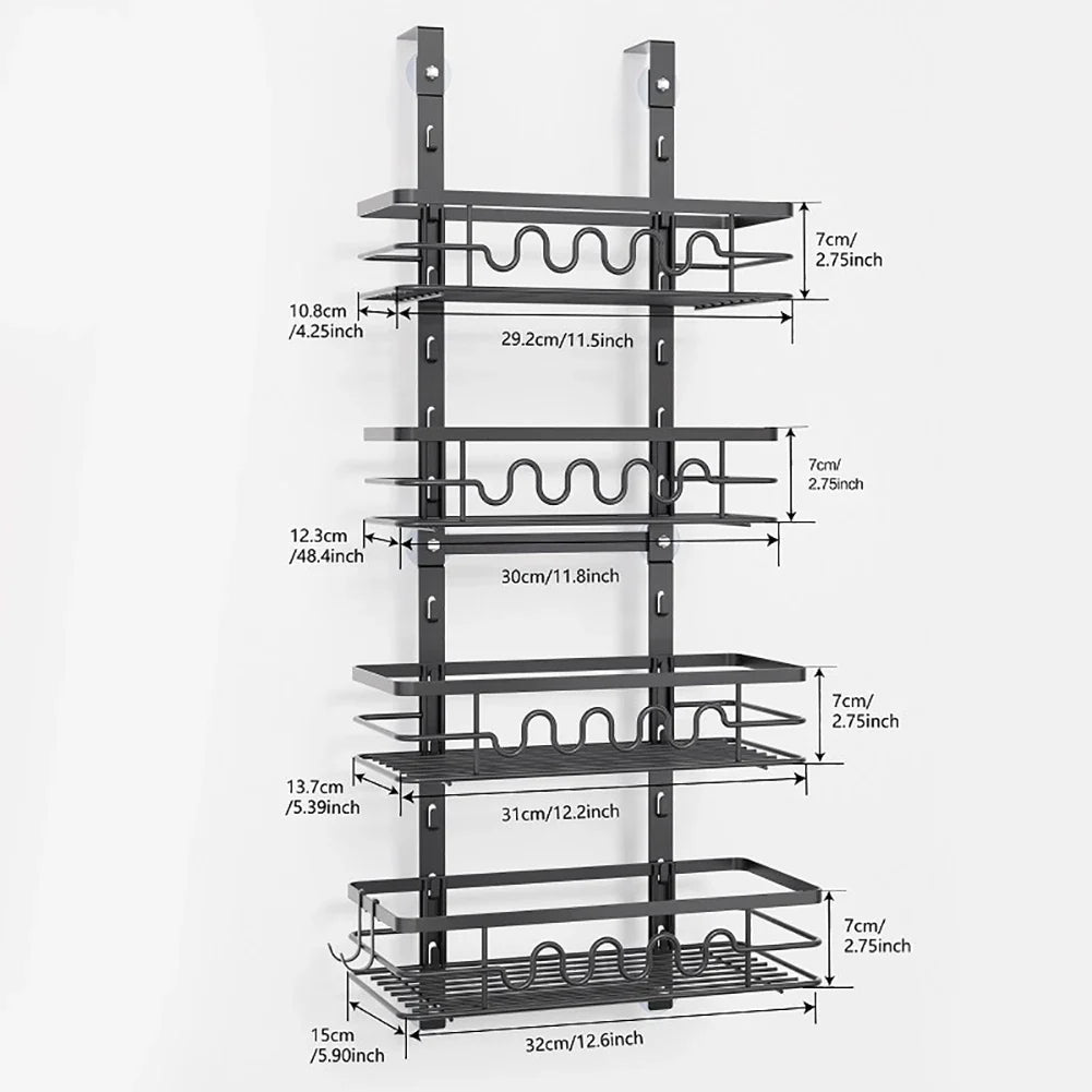 Over the Door Pantry Organizer Multi-Layer Storage Shelves Metal Hanging Spice Rack for Kitchen & Bathroom Door