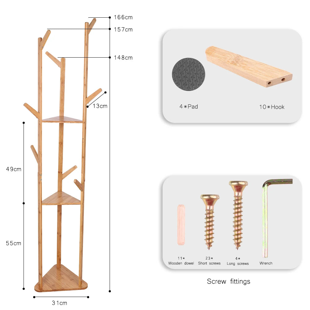 Wooden Coat and Hat Hanger  10 Hooks