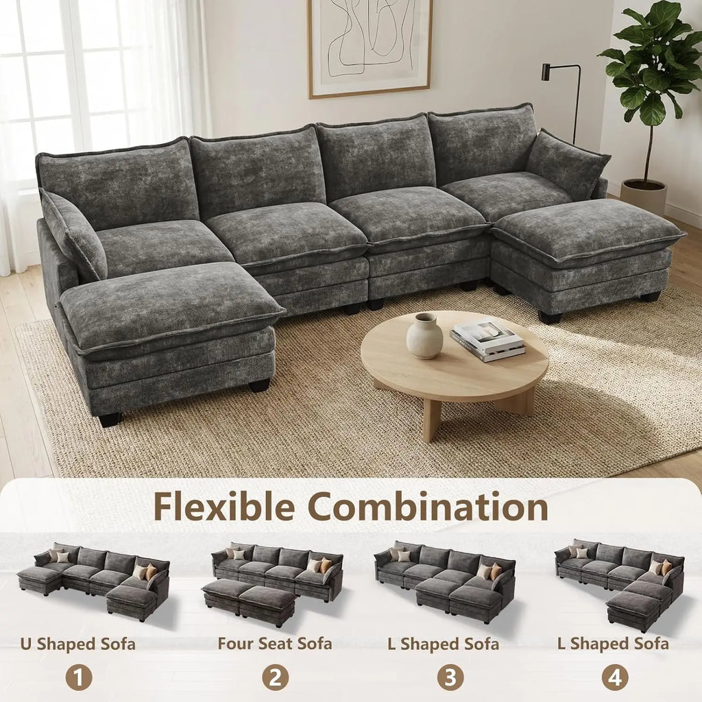 Sectional Sofa Chenille With Ottoman Pillows