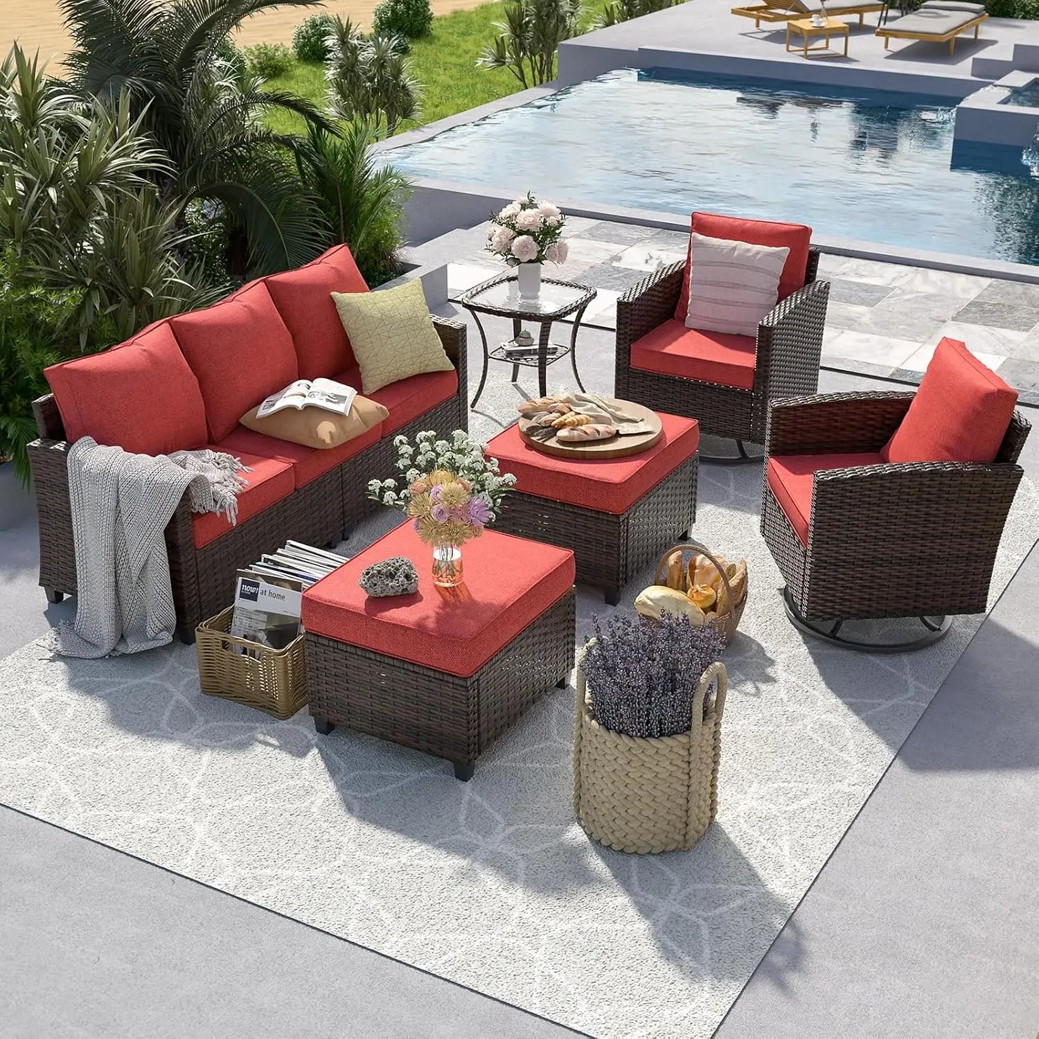 6pc Gray PE Rattan Sectional Sofa Set