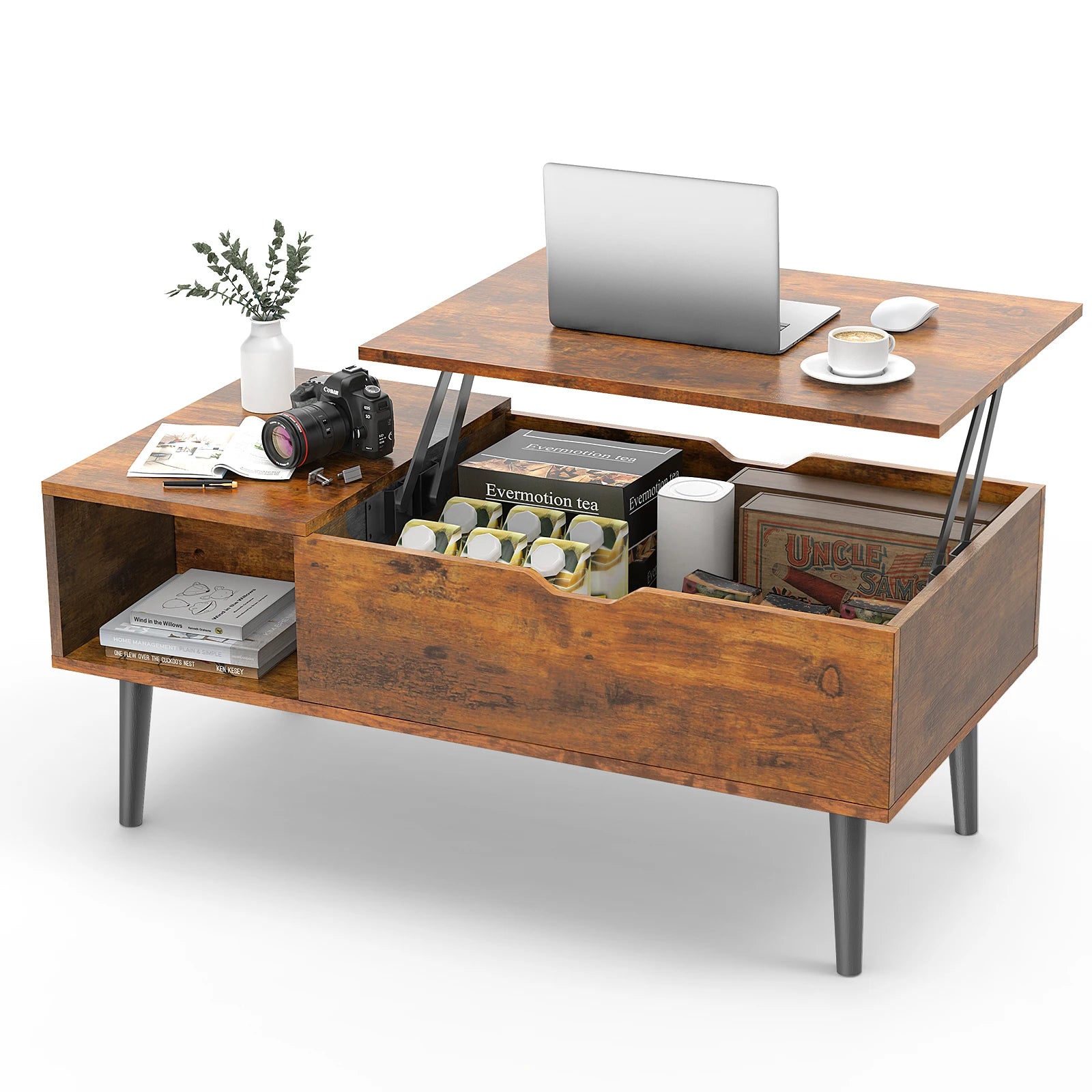 Lift Top Coffee Table with Adjustable Shelf