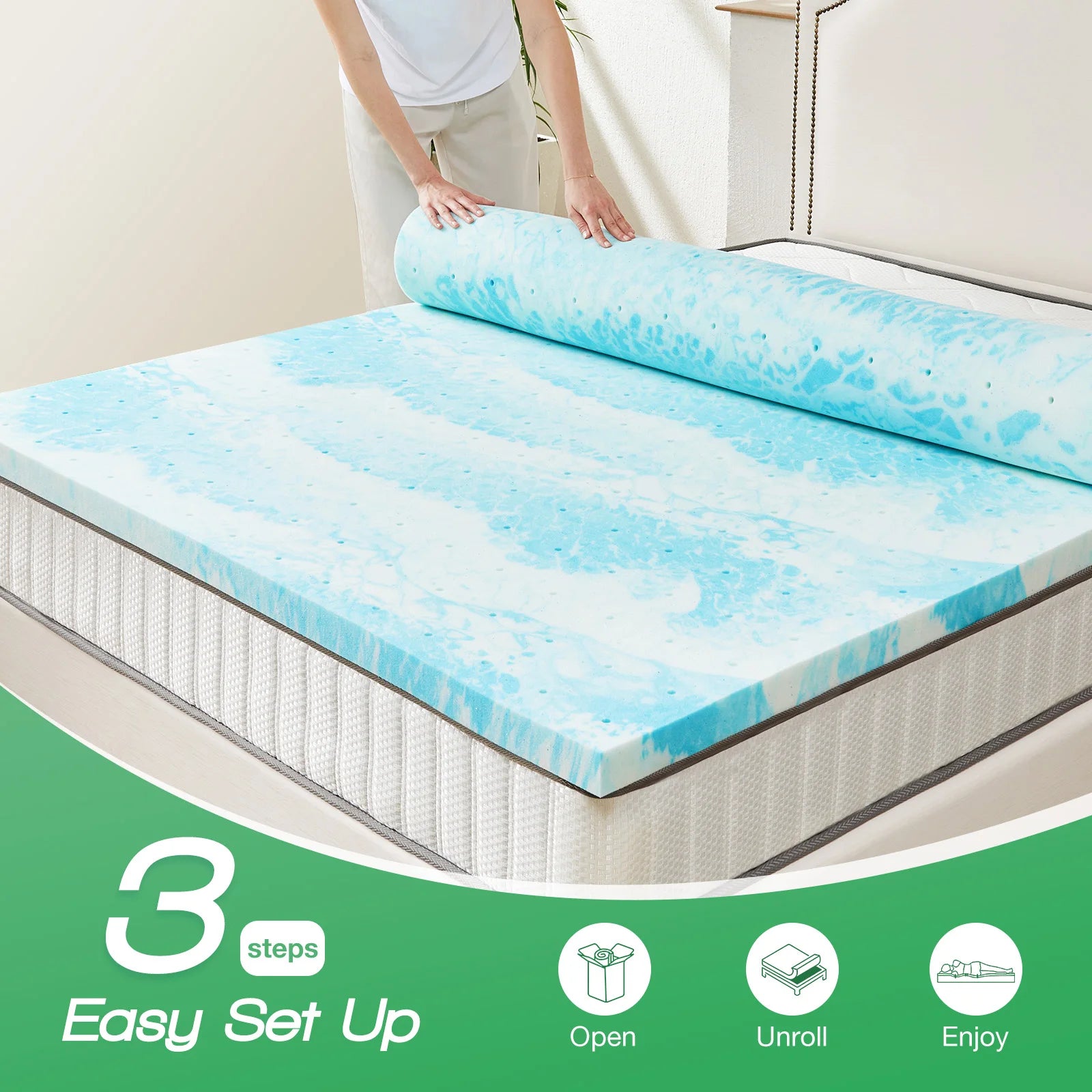 Gel Memory Soft Foam Cooling Mattress Topper