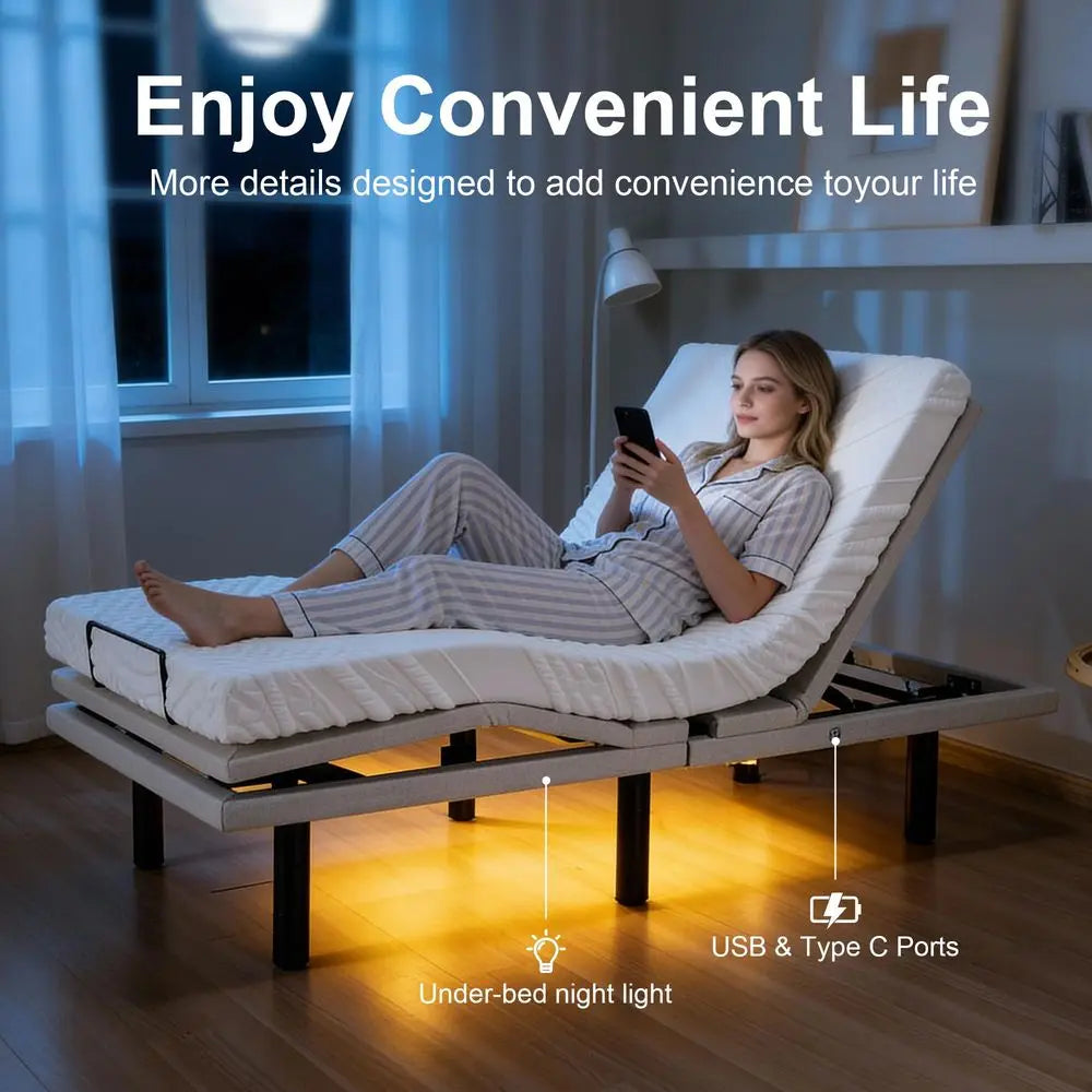 Twin-XL Adjustable Massage Bed Frame Wireless Remote