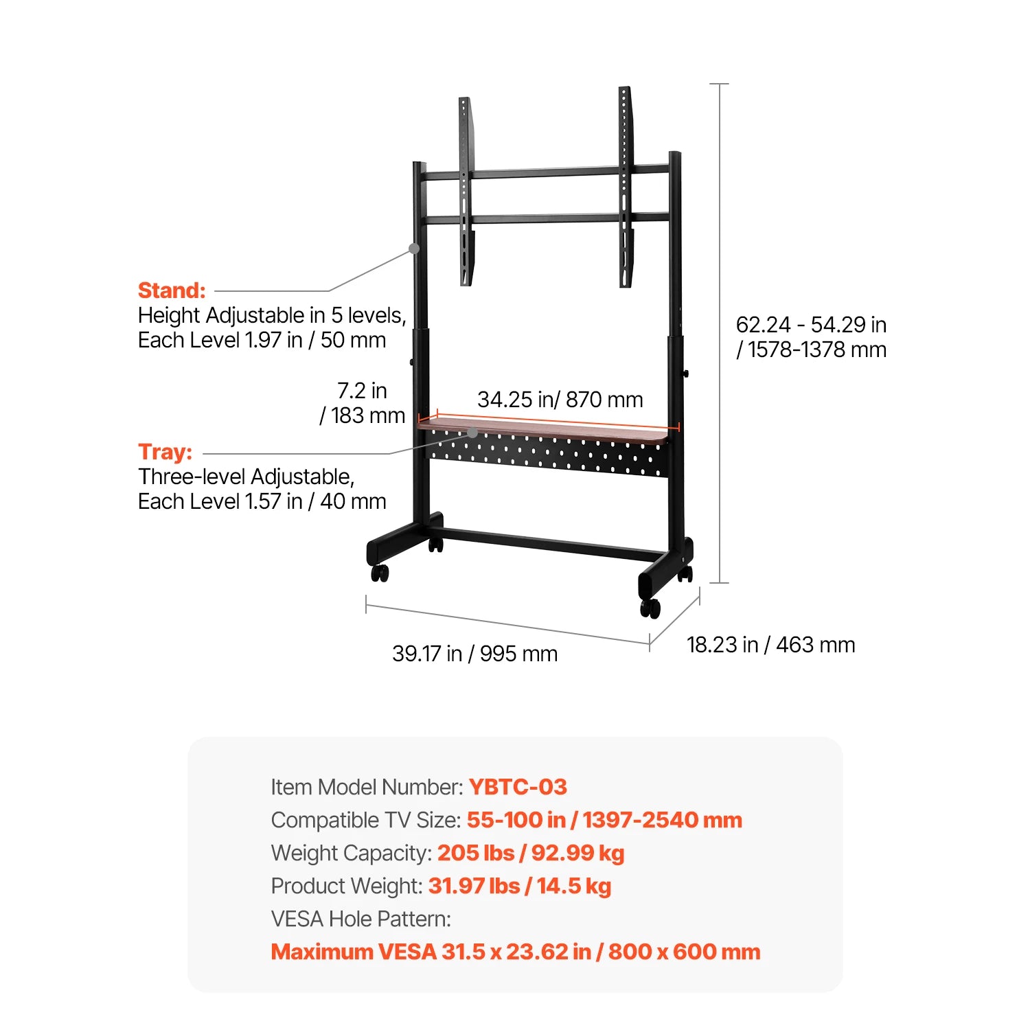 Mobile TV Stand with Wheels