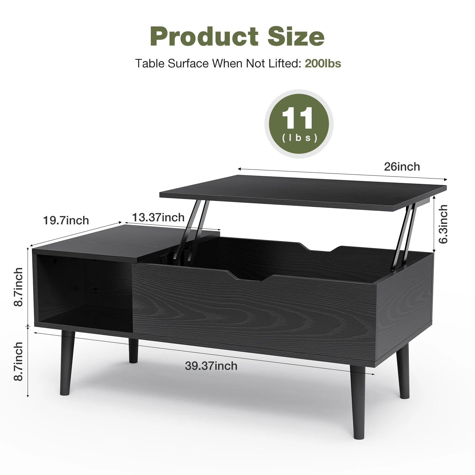Lift Top Coffee Table with Adjustable Shelf