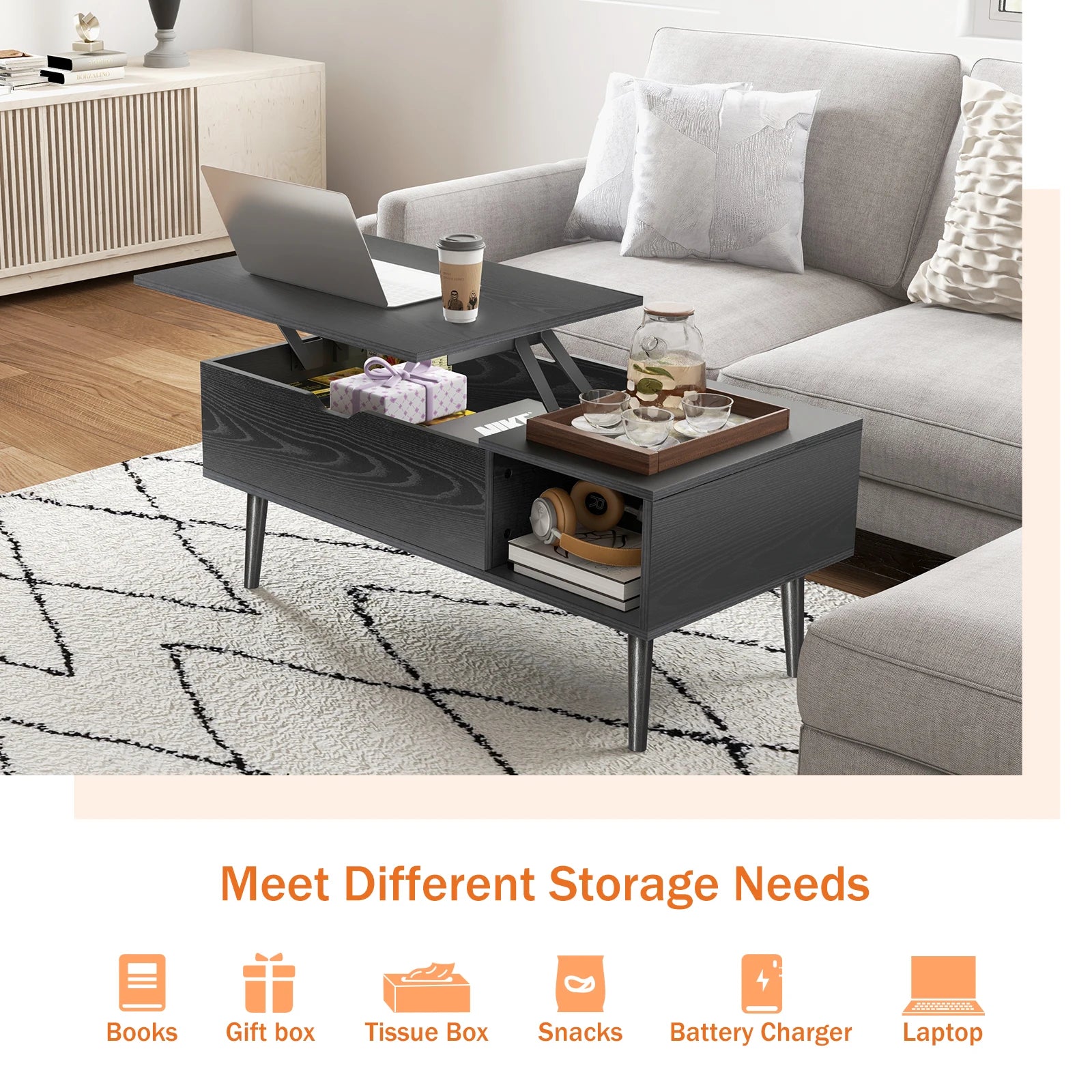 Lift Top Coffee Table with Adjustable Shelf