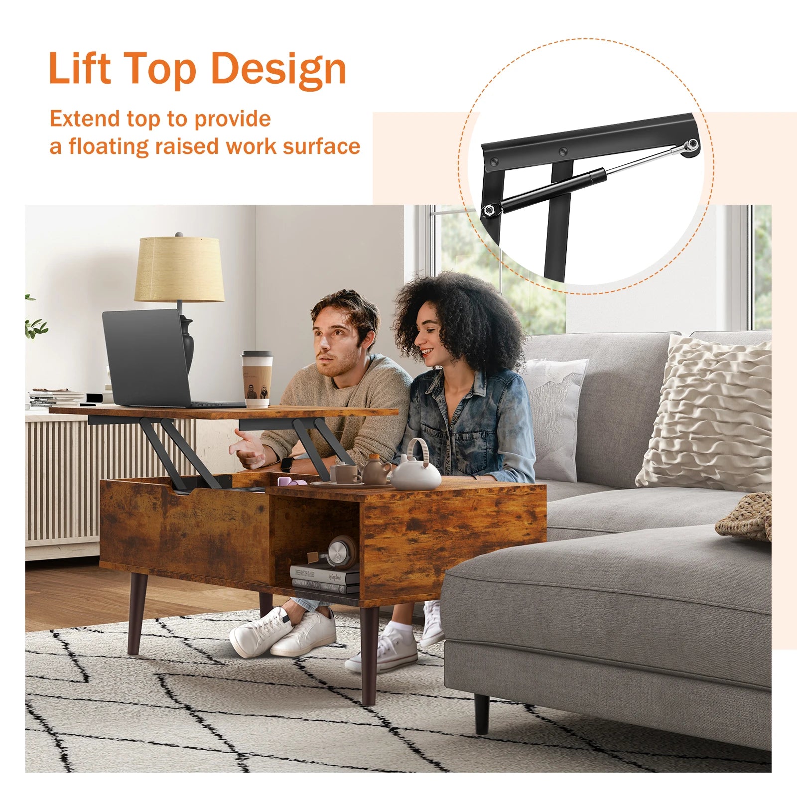 Lift Top Coffee Table with Adjustable Shelf