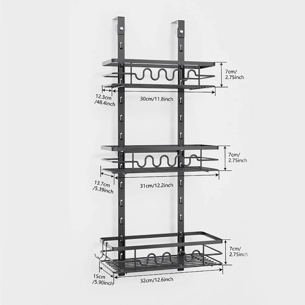 Over the Door Pantry Organizer Multi-Layer Storage Shelves Metal Hanging Spice Rack for Kitchen & Bathroom Door