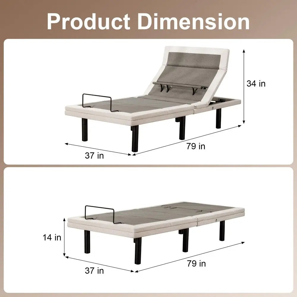 Twin-XL Adjustable Massage Bed Frame Wireless Remote