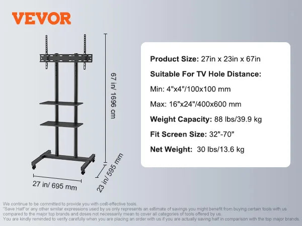 Mobile TV Stand  with Adjustable Height