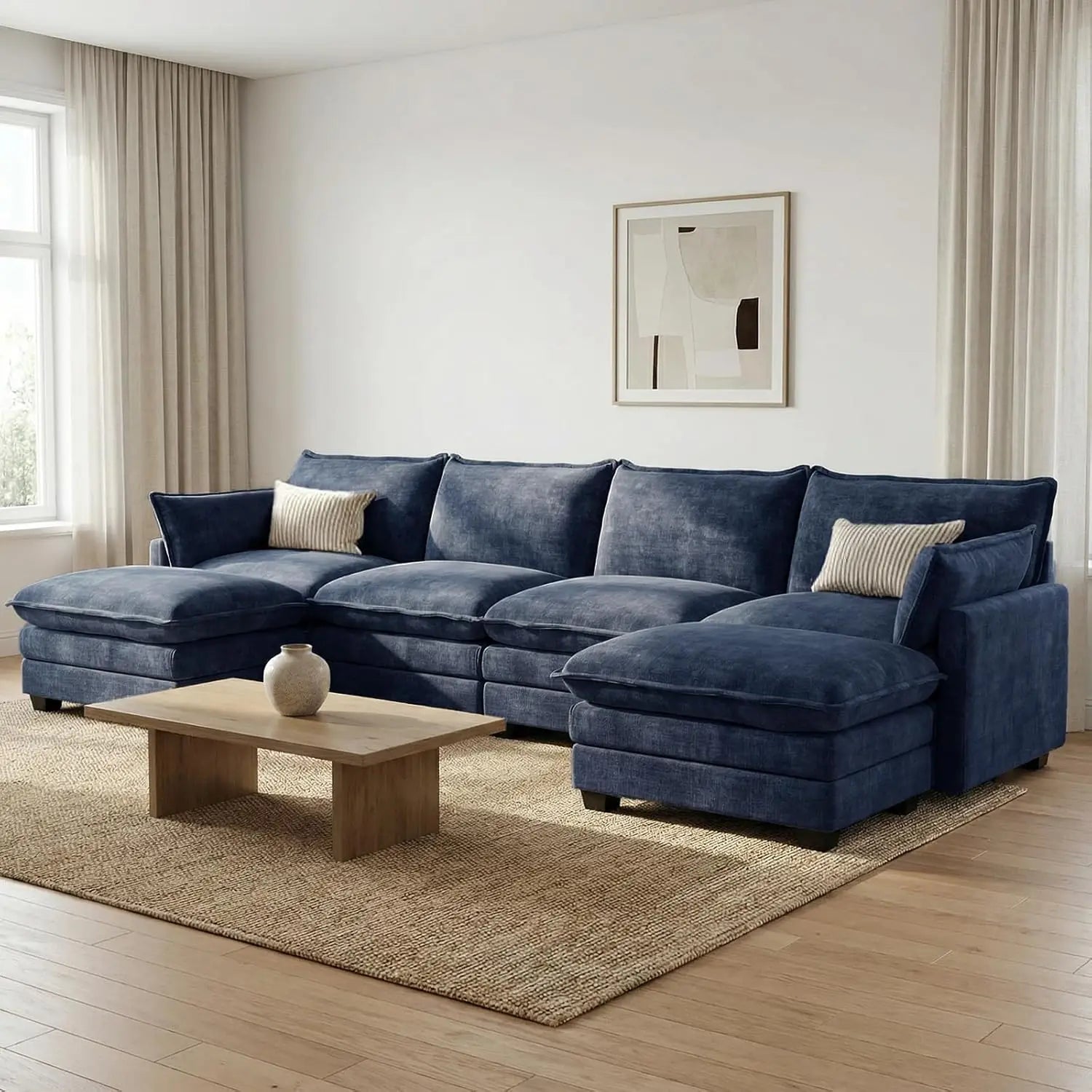 Sectional Sofa Chenille With Ottoman Pillows