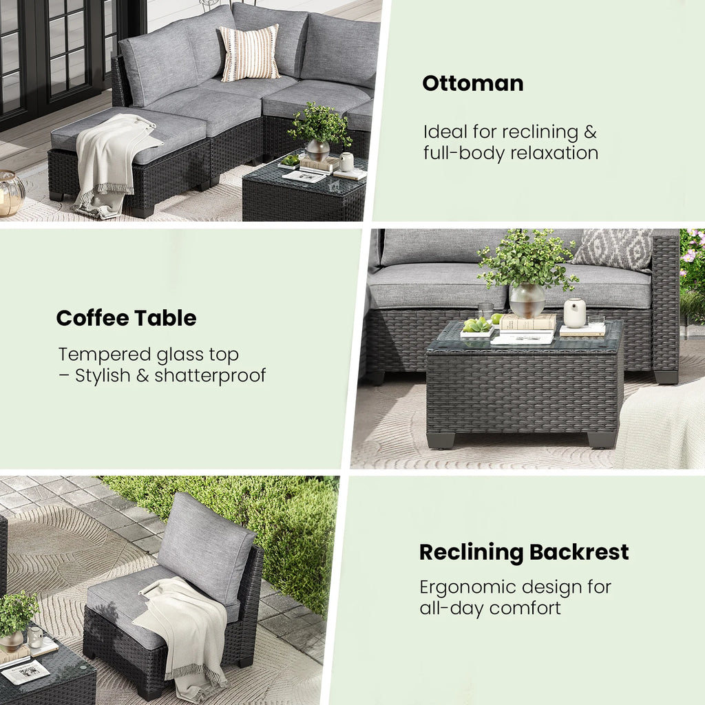 Outdoor Patio Sectional Set Water/Oil/Stain-Resistant Fabric