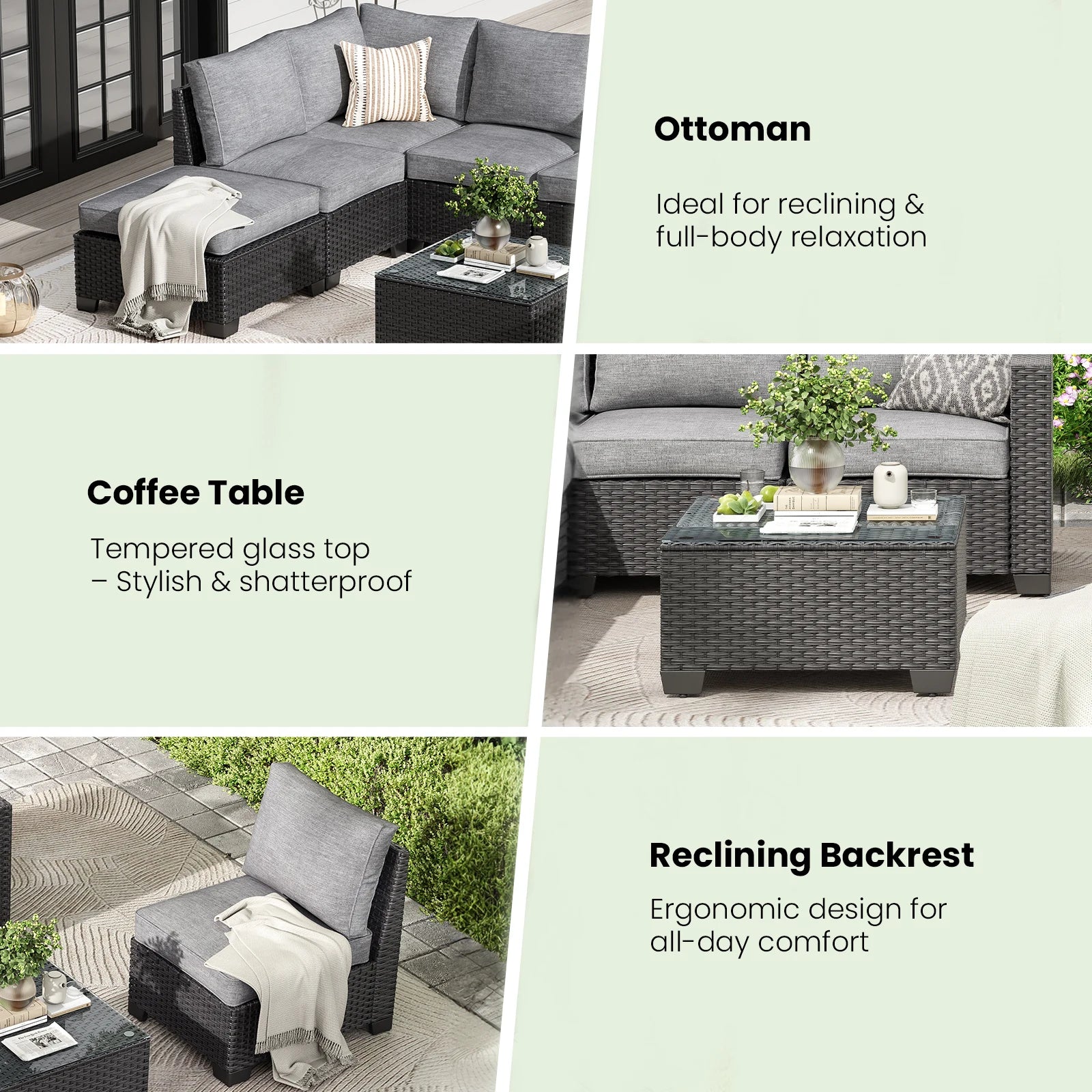 Outdoor Patio Sectional Set Water/Oil/Stain-Resistant Fabric