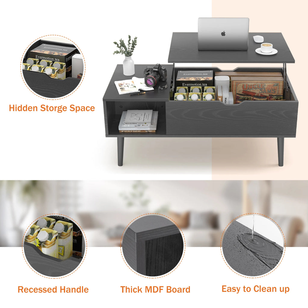 Lift Top Coffee Table with Adjustable Shelf