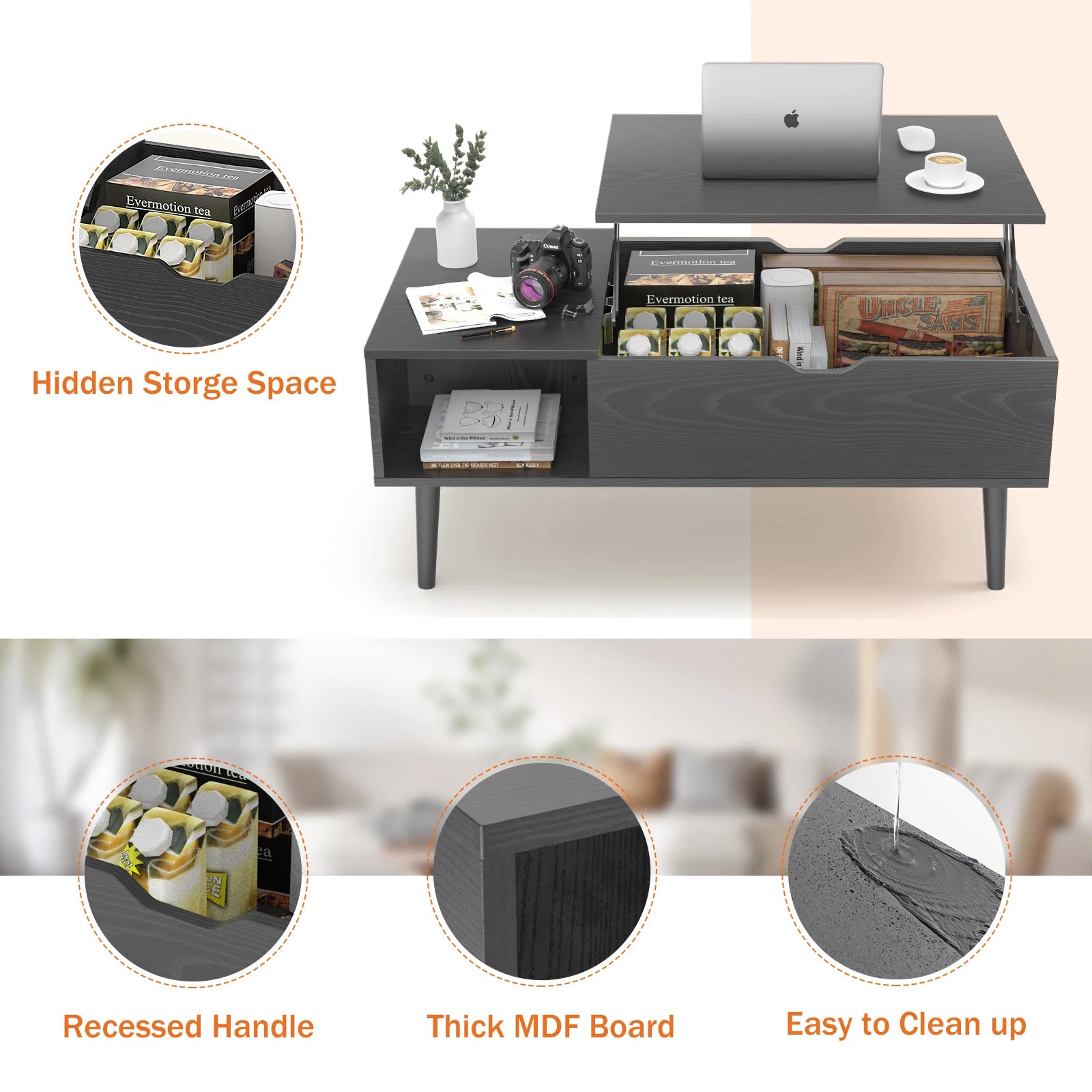 Lift Top Coffee Table with Adjustable Shelf