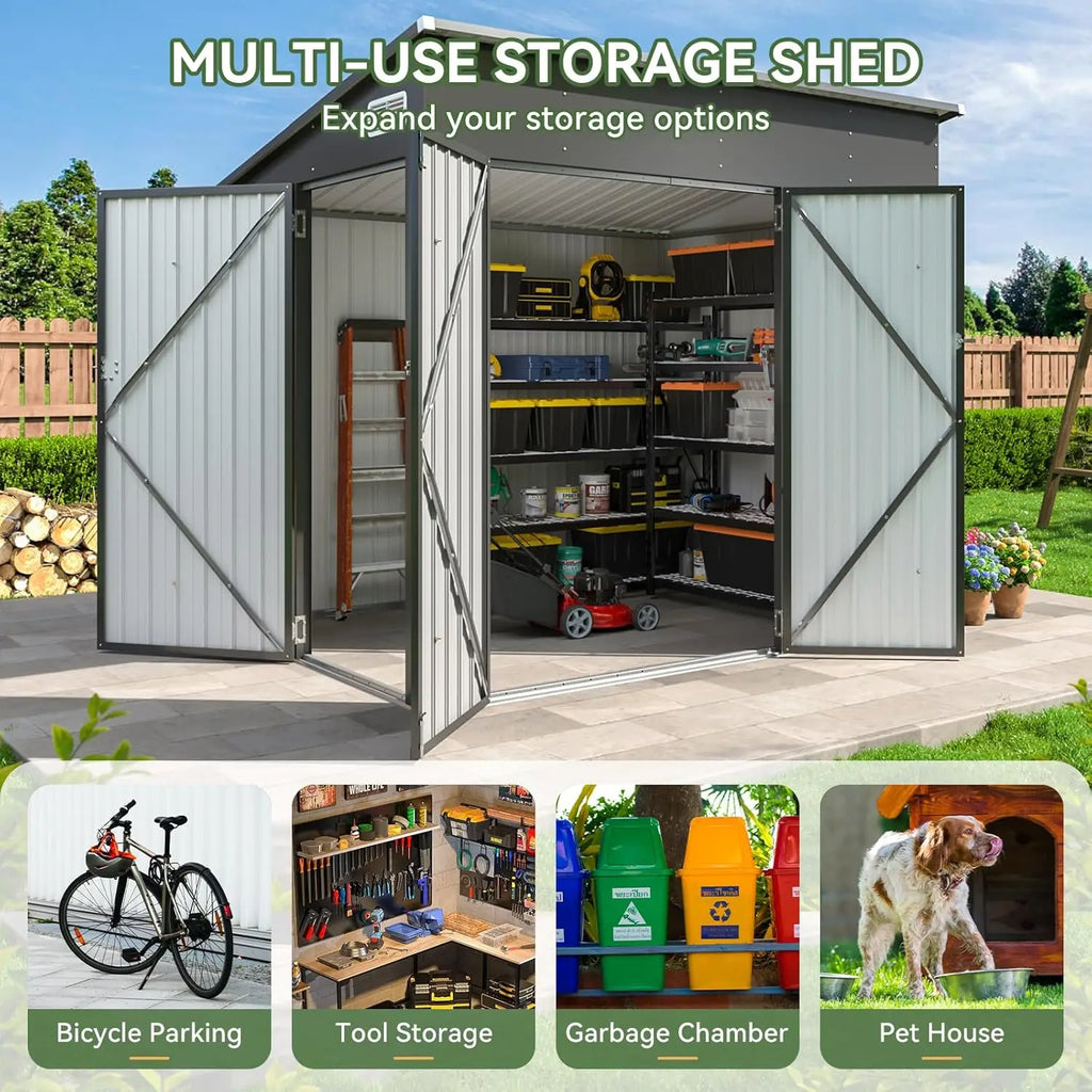 Triple Door Outdoor Metal Storage Shed