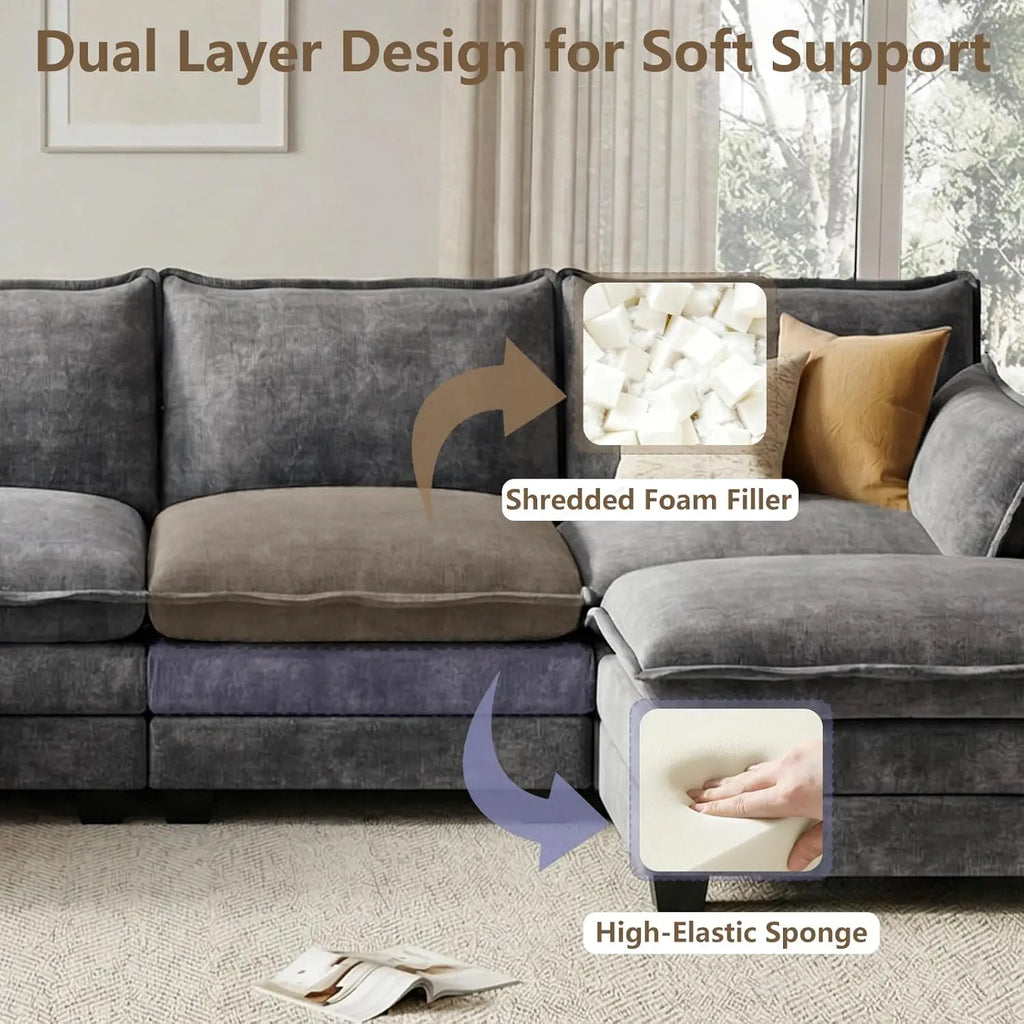 Sectional Sofa Chenille With Ottoman Pillows