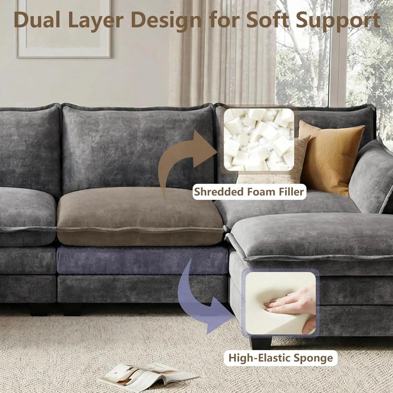 Sectional Sofa Chenille With Ottoman Pillows