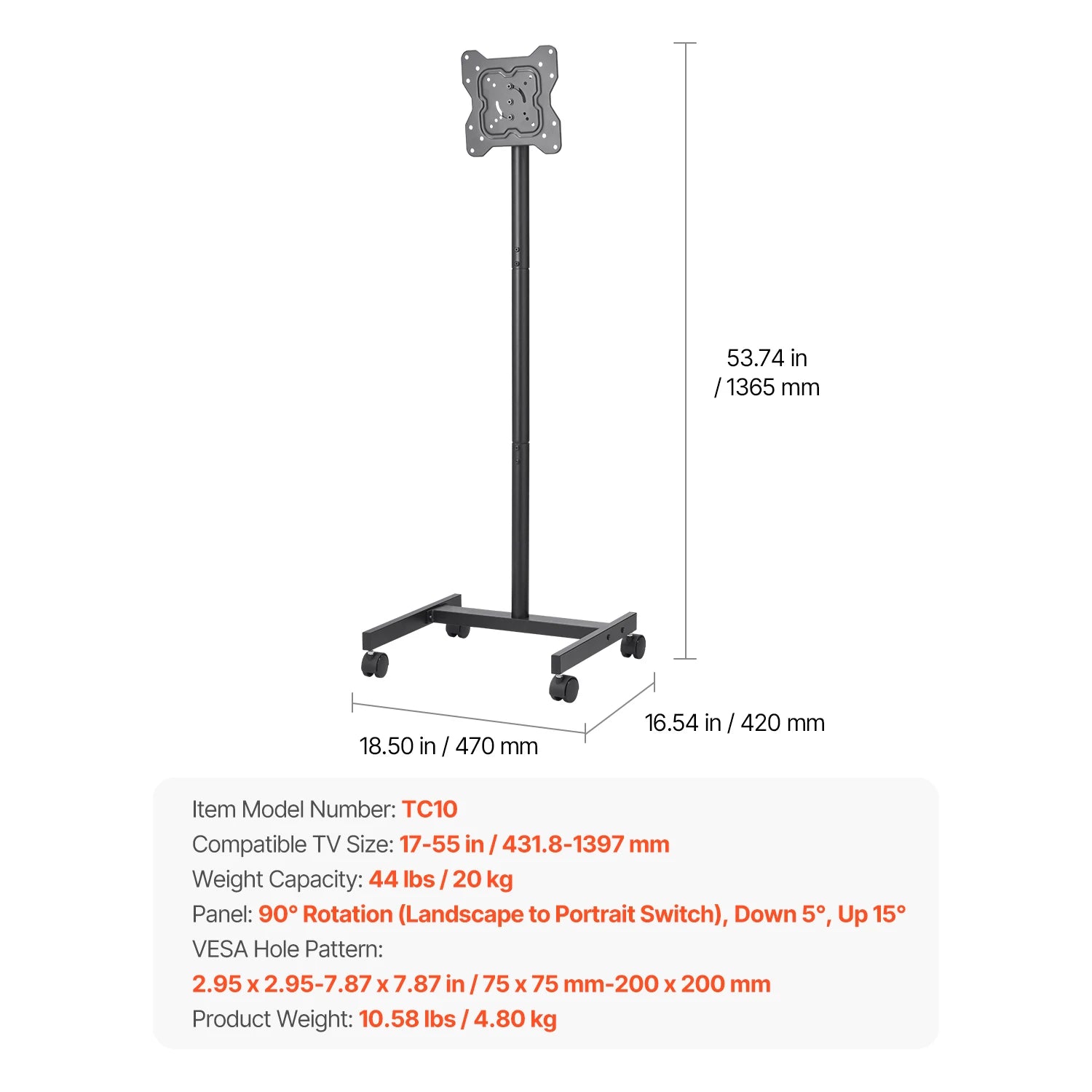 Mobile TV Stand with Wheels
