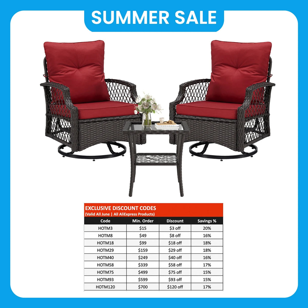 3-Piece Wicker Swivel Patio Set Glider Chairs