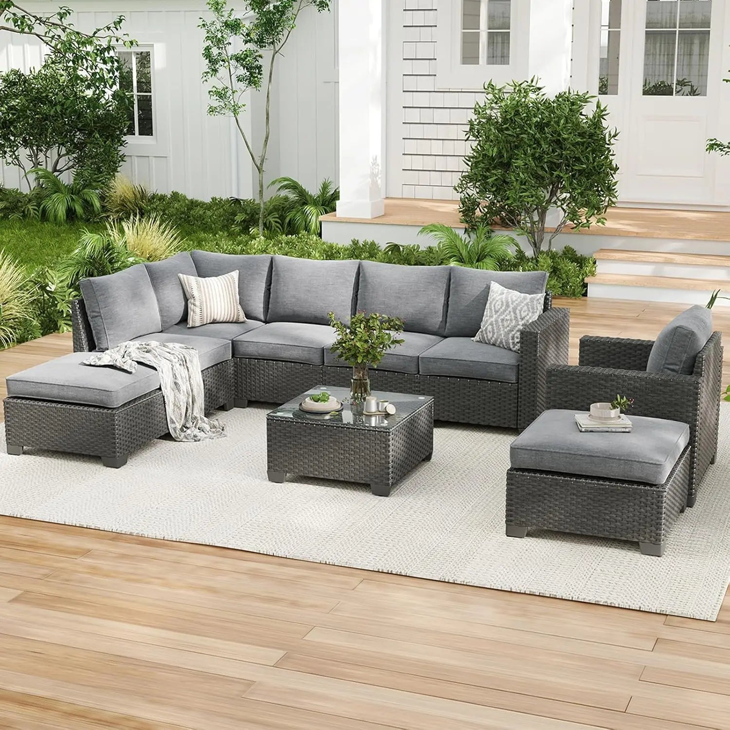 Outdoor Patio Sectional Set Water/Oil/Stain-Resistant Fabric
