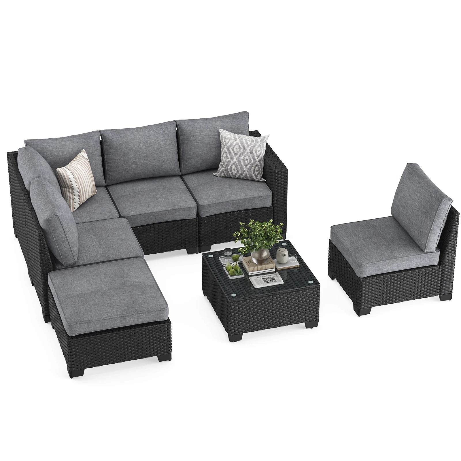 Outdoor Patio Sectional Set Water/Oil/Stain-Resistant Fabric