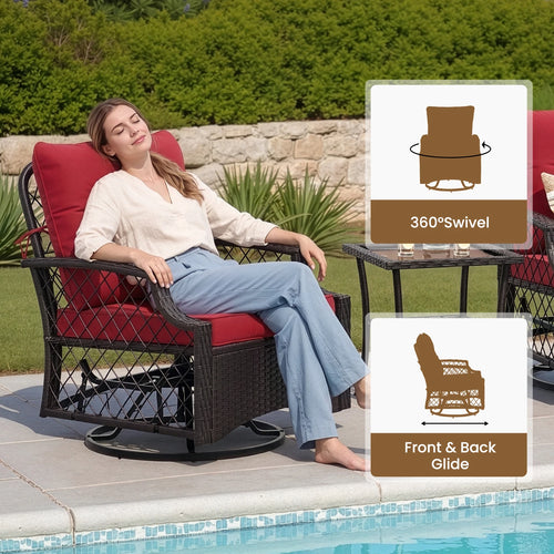 3-Piece Wicker Swivel Patio Set Glider Chairs
