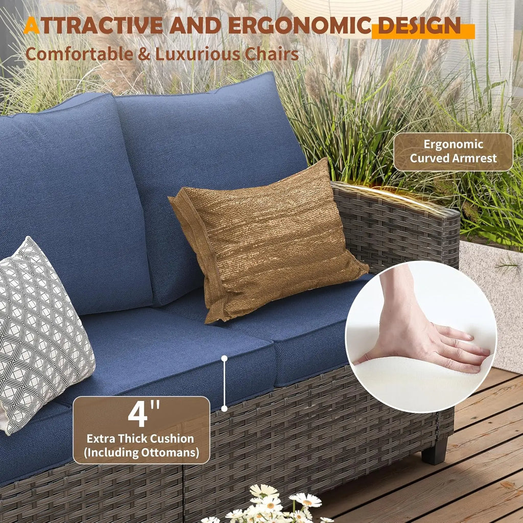 6pc Gray PE Rattan Sectional Sofa Set