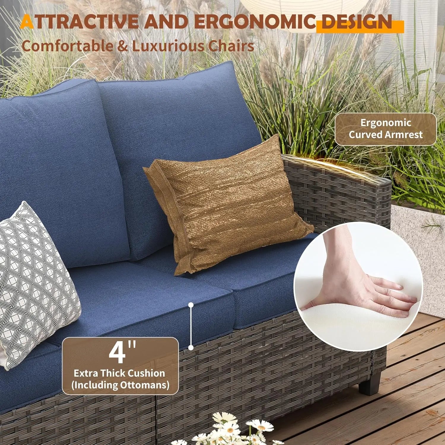 6pc Gray PE Rattan Sectional Sofa Set